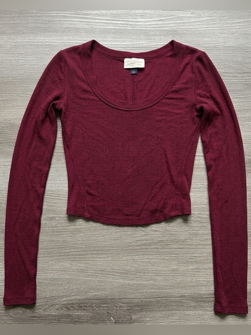 Universal Thread Scoop Neck Long Sleeve Top - Burgundy - size S